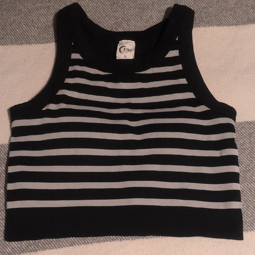 ZYIA Black and White Striped Top